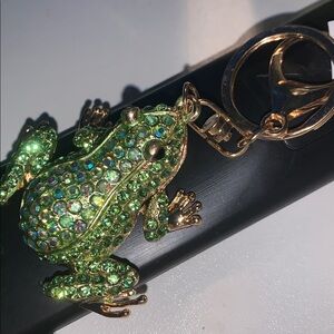Gold Plated Crystal frog purse/bag charm keychain